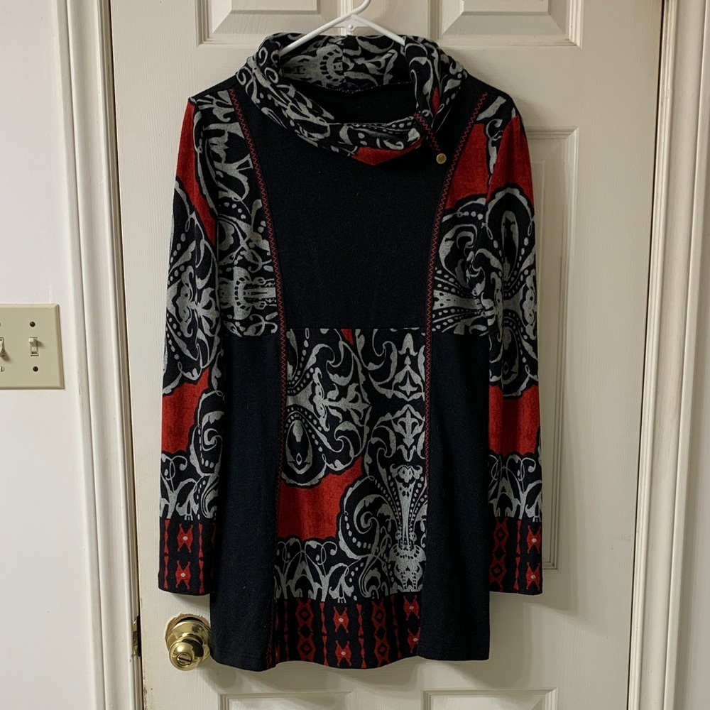 🌷3 for $25🌷Funsport, US S, Black Red & Grey Long Sleeve Cowl Neck Mini Dress